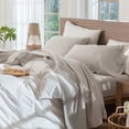 thumbnail image 6 of MooMee 100% Washed Cotton Sheet Set Queen Linen Like Textured Breathable Durable Soft Comfy 4pcs (Solid Light Tan), 6 of 6