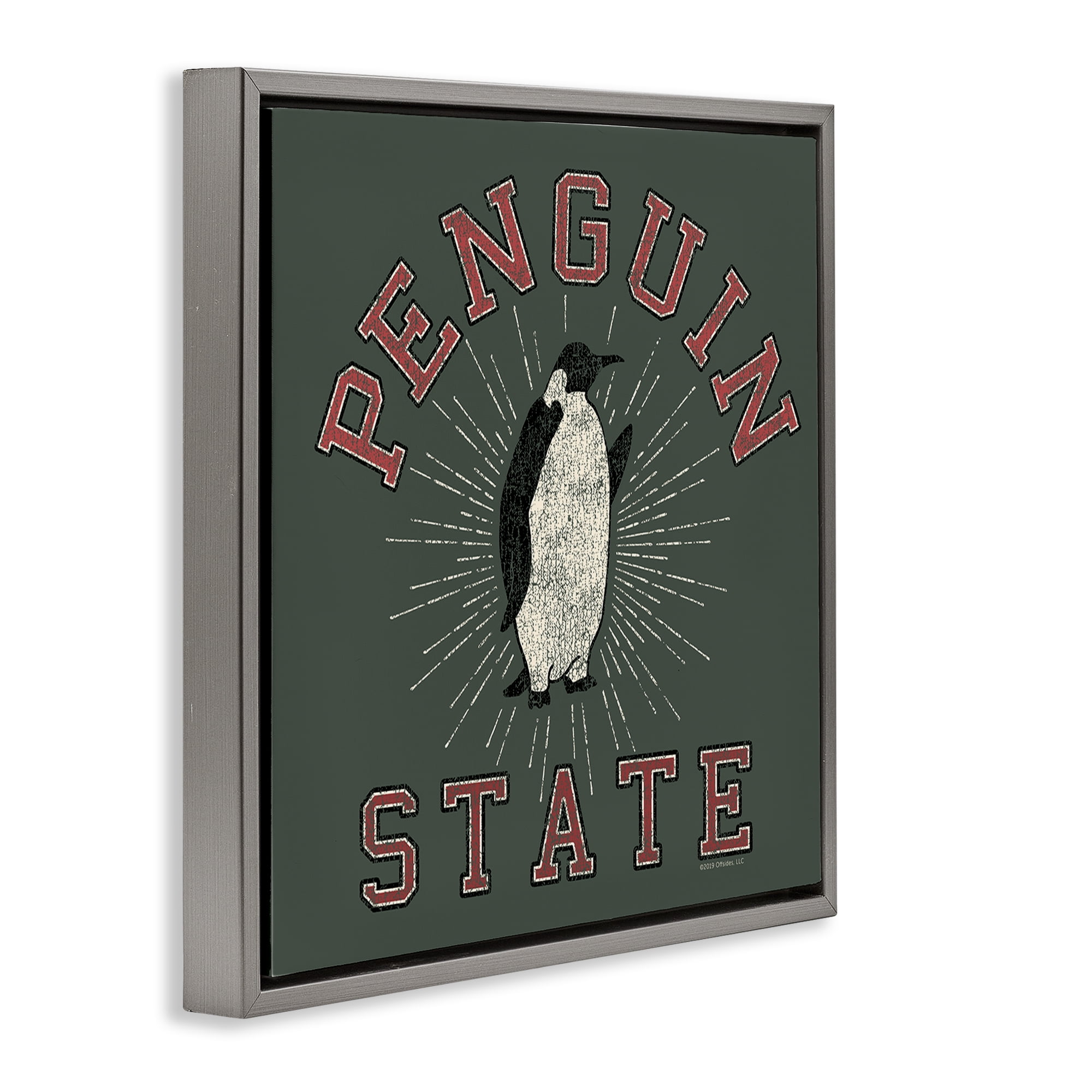Stupell Industries Vintage Penguin State Animals Painting Gray Floater Framed Canvas Art Print Wall Art, 25 x 25