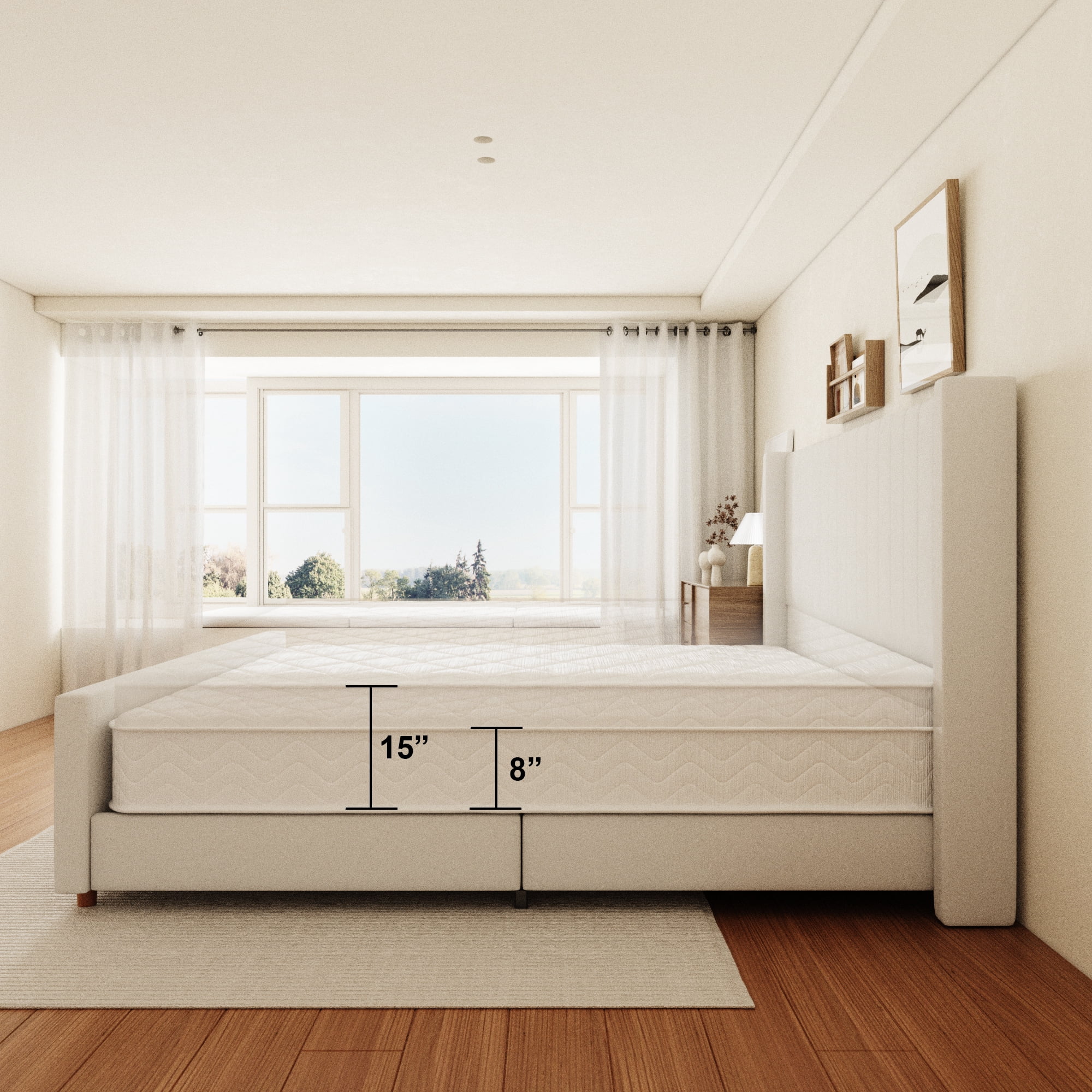 Queen Size Bed Frame, Upholstered Platform Bed with 58.2" Tall Headboard & Footboard, Soft Velvet Fabricbed Bed, Easy Assembly, Beige