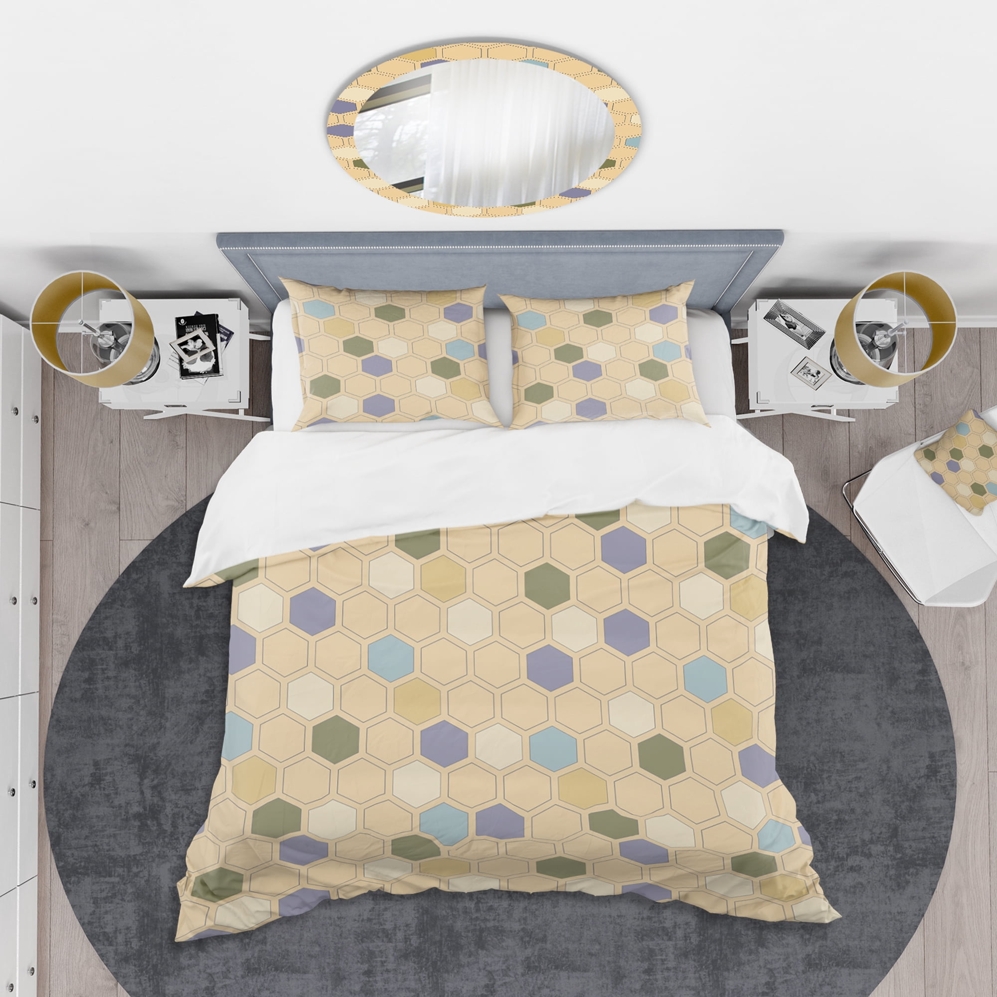 Designart 'Retro Hexagon PatternX' Mid-Century Modern Duvet Cover Set