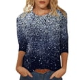 thumbnail image 1 of Hauts pour Femmes T-Shirts Manches 3/4 à Sequins Imprimés Col Rond pour Sortir Khaki G, 1 of 4