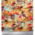 thumbnail image 1 of Soimoi Cotton Voile Fabric Leopard,Band Tailed Manakin & Bohemian Waxwing Bird Print Fabric by The Yard 56 Inch Wide, 1 of 1