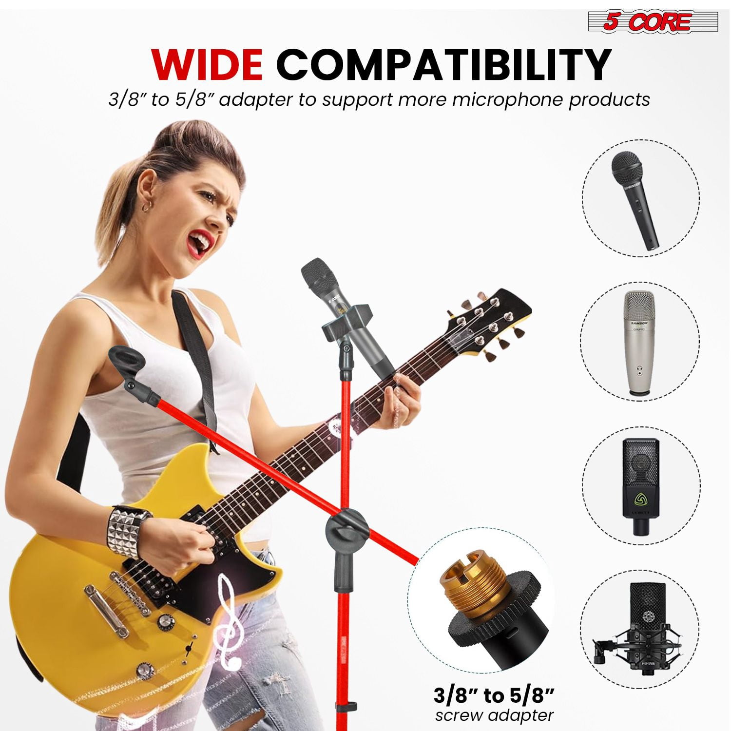 Mic Stand Floor Height Adjustable Tripod Microphone Stands w Extending Telescoping Boom Arm - MS DBL G Red