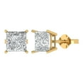 thumbnail image 2 of 4 Ct Princess Cut Studs Clear Moissanite 18K Yellow Solid Solid Gold Everyday Dainty Earrings Push Back, 2 of 7