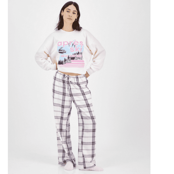 Self Esteem Juniors' Plaid Flannel Lounge Pants - Eggnog