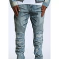 thumbnail image 5 of Crysp Denim Men's Skywalker Moto Distressed Rips Skinny Fit Stretch Denim Jeans (32, Light Blue Distressed), 5 of 7