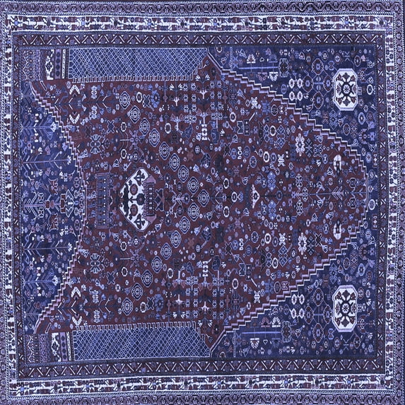 Ahgly Company Machine Washable Indoor Square Persian Blue Traditional Area Rugs, 8' Square