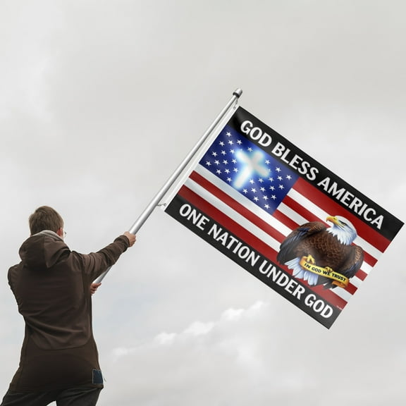 One Nation Under God Flag Patriotic God Bless America 4th of July Memorial Day American Eagle Flags for Outside 3x5 Ft Christian Jesus Yard Banner Outdoor House Decorations