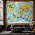 thumbnail image 6 of Bright World Map with Landmarks, Animals and Compass, Whimsical Illustration for Geography Fans, Travel Poster Decor, Housewarming Gift, Tapestry Wall Hanging for Bedroom and Living Room, 6 of 7