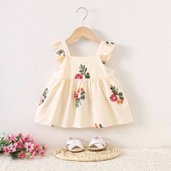 JUSLIO Girls Beach Dress Puff Casual Sleeveless Cotton Dresses Size 2 Y