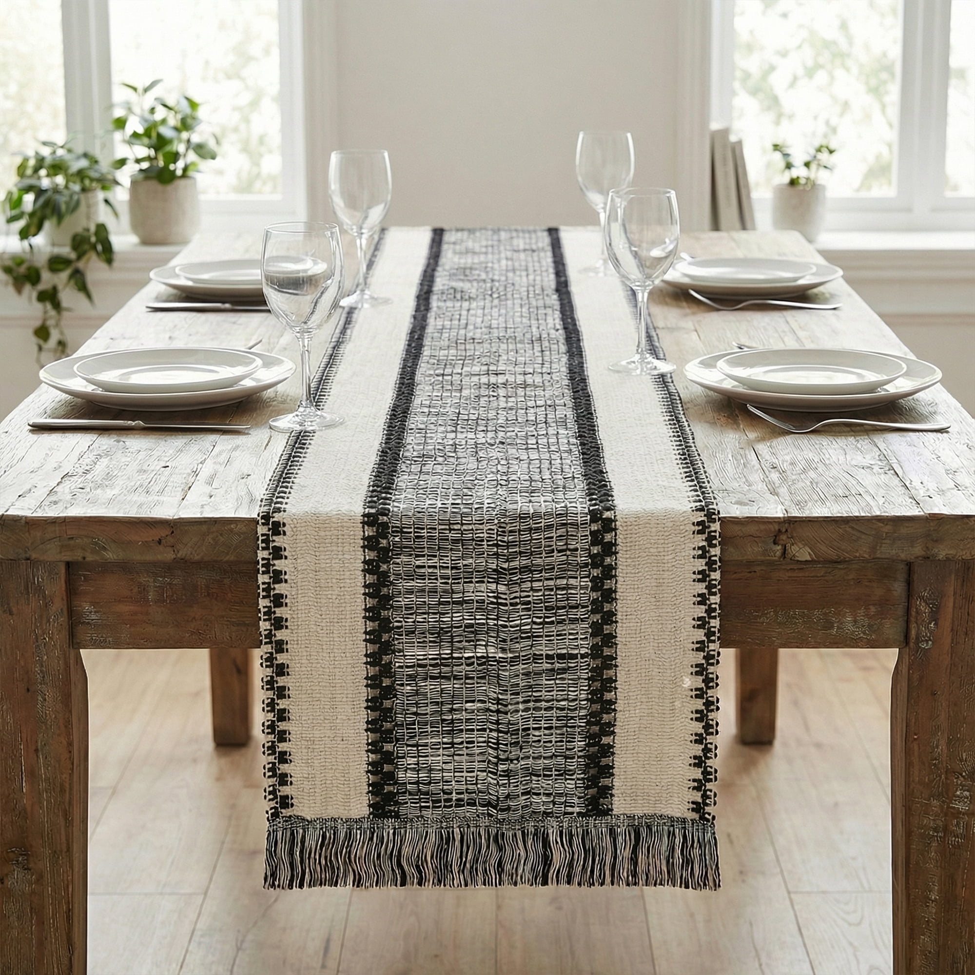 Unique Bargains Birthday Decorations Long Kitchen Runner with Tassel Black 11.8x70.9in