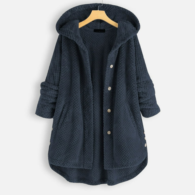 Womens Fashion Vintage Coat with Hood Winter Warm Button Jacket Curve Hem  Plus Size Hooded Coats Outwear with Pocket