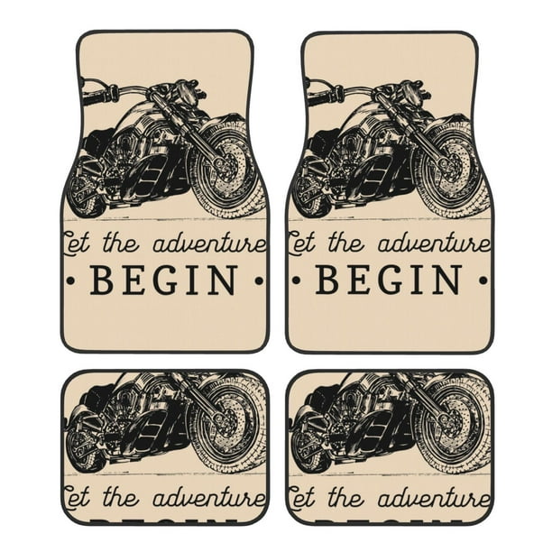 Balery Let The Adventure Begin Juego de 4 Alfombrillas para Auto, Revestimientos de Caucho Resistente, Diseño Antideslizante
