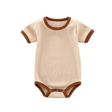 

XMMSWDLA Toddler Girl Clothes Deals Clearance Newborn Baby Contrasting Colors Strip Ribbed Short-sleeved Clothes Clothes