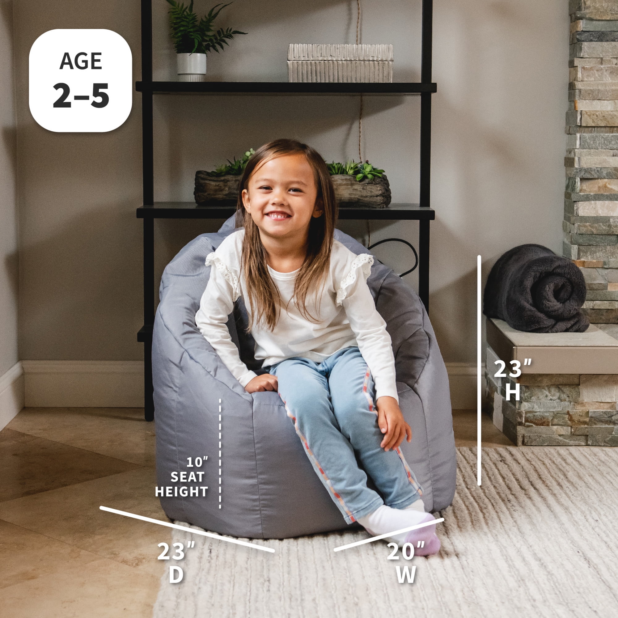Big Joe Joey Junior Bean Bag Chair for Kids, 1.5 ft Nylon Blend Lightweight Lounge Chair, Durable Polyester, Gray