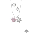 thumbnail image 2 of Delight Jewelry Silvertone Believe Banner on Pink Crystal Heart Silver tone Snowflake Charm Necklace and Stud Earrings, 2 of 4