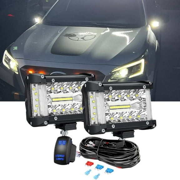 Nilight 2Pcs 4.3" Side Shooter Triple Row Spot Flood Combo Yellow Beam Led Light Bar with 5Pin Rocker Switch Wiring Harness Kit for Truck SUV ATV UTV