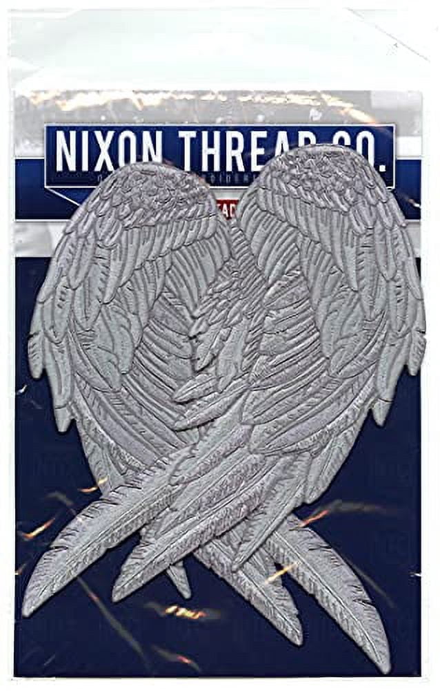 Angel Wings Patches | Silver 3D Feathers Back Patch | Embroidered Iron On | Large 2pc. Set - by Nixon Thread Co. (14.5")