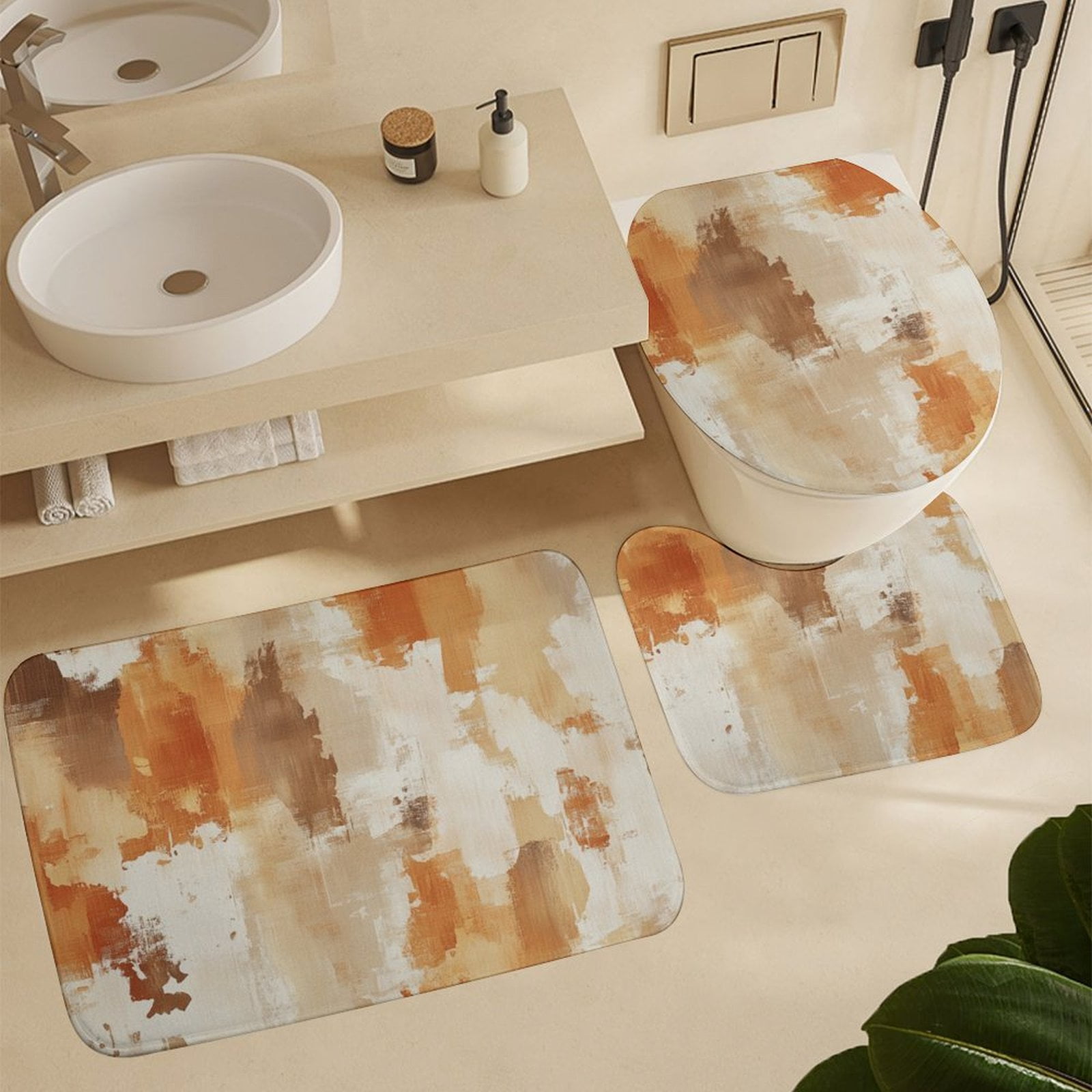 Shower Curtain Sets 4 Piece with Rugs Toilet Lid Cover and Bath Mat Orange And Grey Abstract Art Waterproof Personality Pattern Bath Curtains Burnt Orange Modern Abstract Art for Bathroom Decor Sets