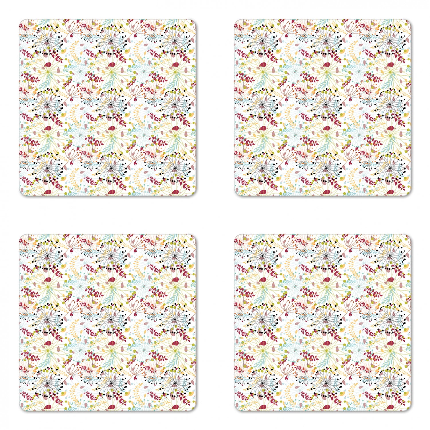 Floral Coaster Set of 4, Spring Petals Botanical Nature Inspired Beauty ...