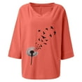 thumbnail image 4 of Zszcpp Going Out Tops For Women Large Size Leisure Dandelion Printed Linen V Neck Three Quarter Sleeves Blouse Casual Blouses, 4 of 4