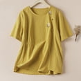 thumbnail image 1 of Hauts d'Été pour Femmes, Shorts pour Femmes, Haut à Manches Courtes en Coton et Lin Imprimé Col Rond, 1 of 7