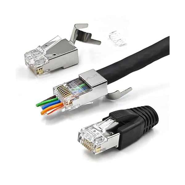 wonima11 30 Pack Cat7 Cat6A Pass Through Shielded RJ45 Connector Modular Network 50μ Gold-Plated Plug for Cat 6, Cat 6A, Cat 7 and Cat 8 with Strain Relief Boots