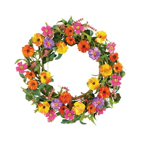 Summer Door Decorations Colorful Wildflower Summer and Spring Floral Wreath for Front Door, Artificial Flowers, Yellow, Purple, Pink and Orange ()