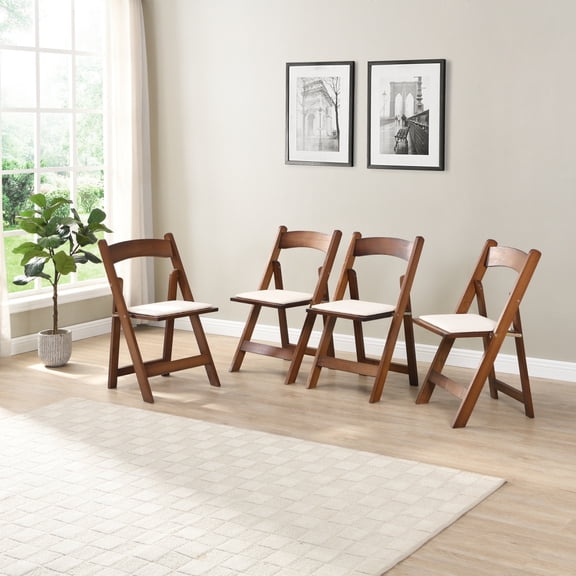 Newboti Furniture Upholstered folding chair, space saving, easy to carry, 4PCS, Walnut shelf Beige cushion,Dining room BN.6463