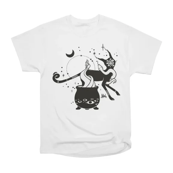 Black Cat Witch With Cauldron Gothic Art T-Shirt Tee Gift For Him Merch For Her Apparel Fo
