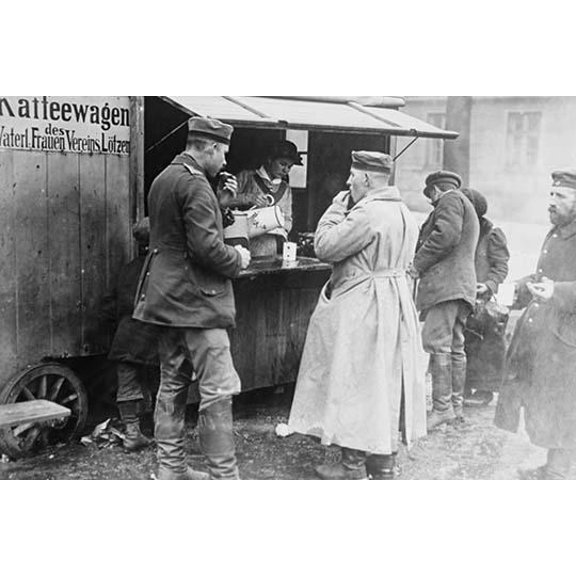 Husband & Wife Coffee Vendor serves German Soldiers-Fine art canvas print (20" x 30")