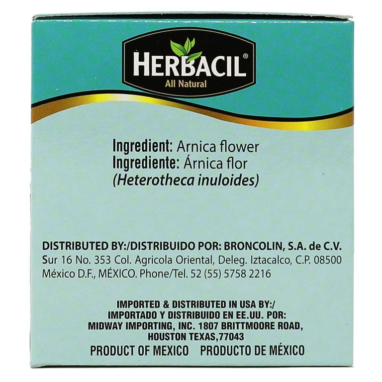 Herbacil Té de Árnica, Té con flores de árnica, Ayuda a aliviar el dolor de  estómago, Efecto antiinflamatorio, Sin cafeína, 25 g, 25 bolsitas de té