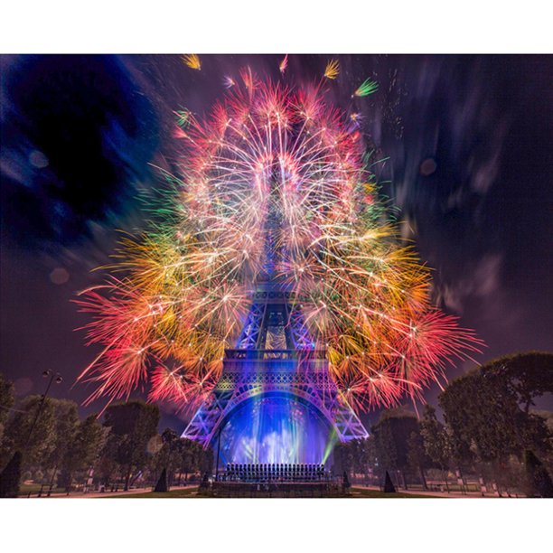 Diamond Painting (DE1846) Fuegos artificiales Iluminan la torre Artesanía cuadrada 45x60cm Hugtrwg Para estrenar