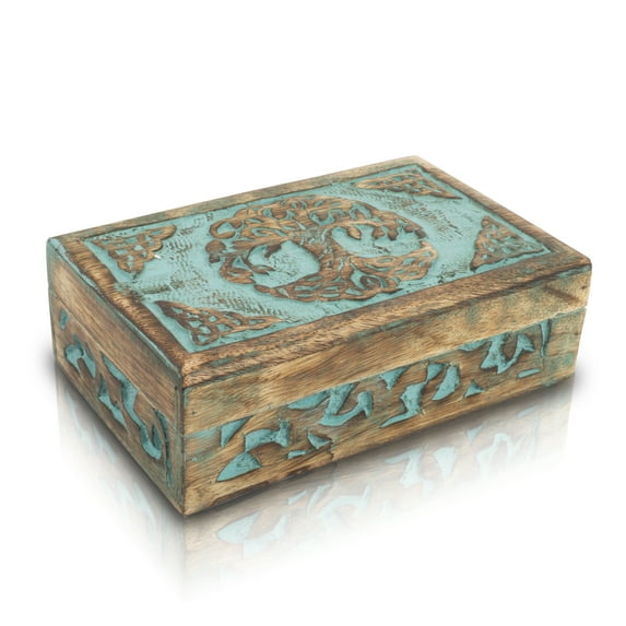 Great Birthday Gifts Handmade Decorative Wooden Jewelry Box Tree Of Life Carving Jewelry Organizer Keepsake Box Treasure Chest Trinket Holder Watch Box Storage Lock Box Housewarming Gift