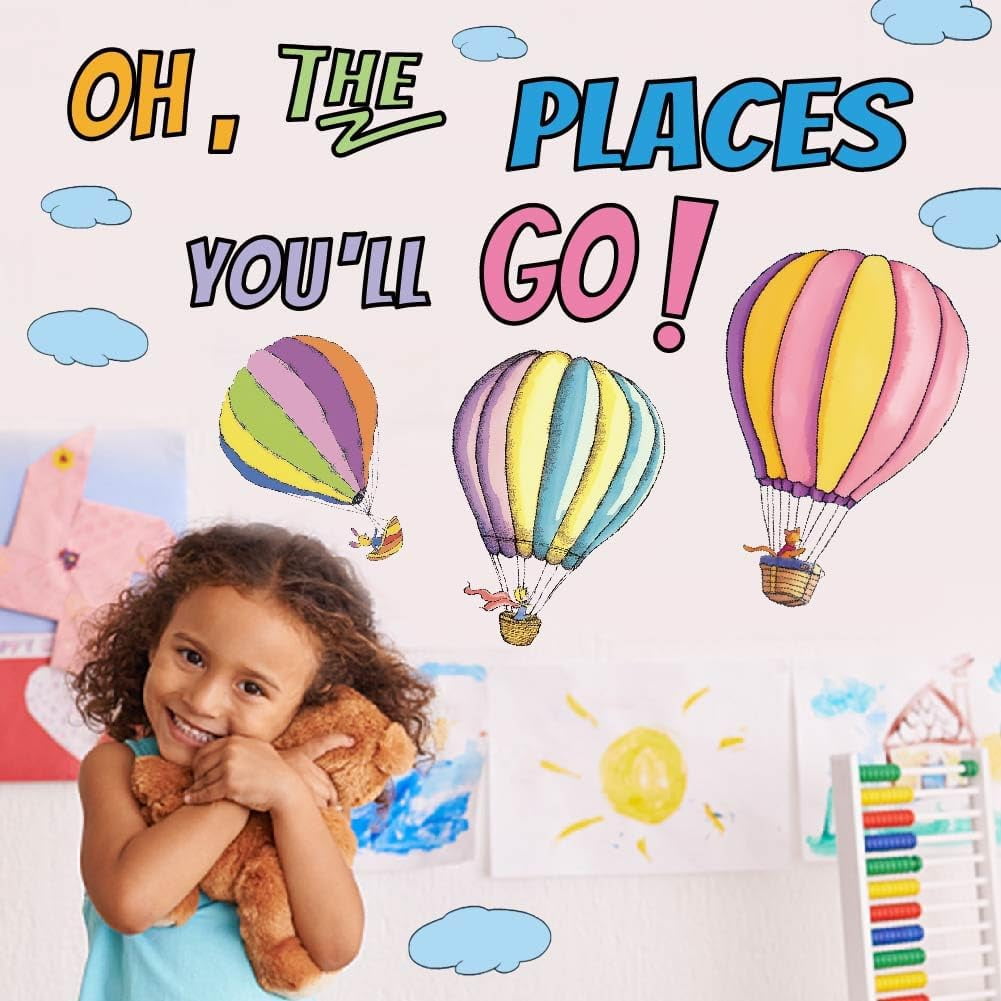 1 Set Translucent PVC Self Adhesive Wall Stickers Waterproof Building Decals for Home Living Room Bedroom Wall Decoration Hot Air Balloon 960x300mm 2 sheets/set