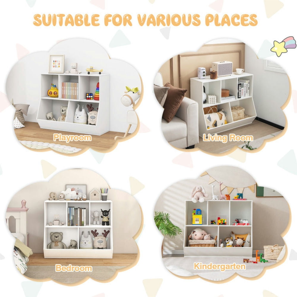 YYAo Kids Book Rack Storage Bookshelf, Toy Storage Organizer Bookshelf,5-Cube Wooden Kids Toy Storage Organizer with Anti-Tipping Kits-White