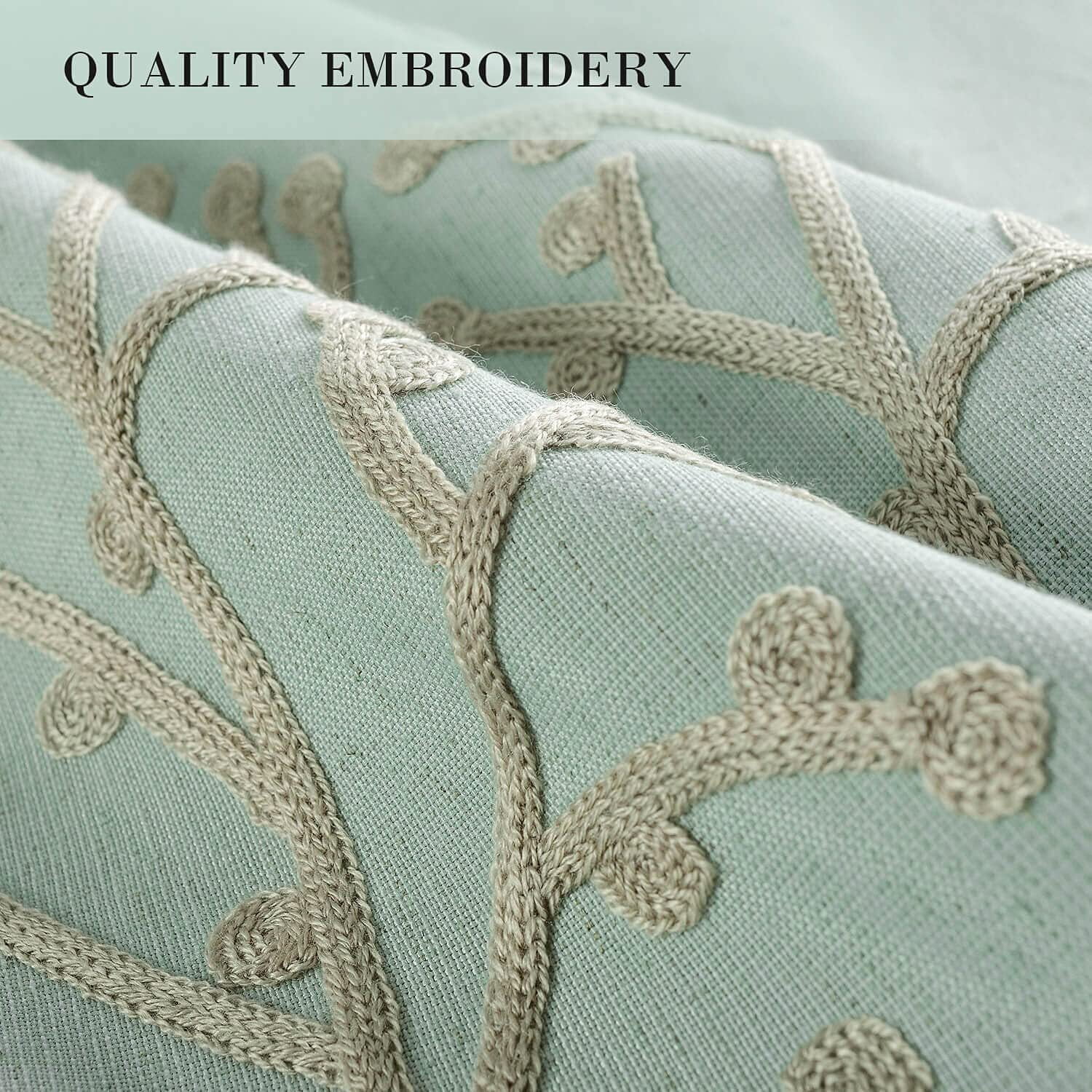 VOGOL Grey Branch Embroidered Faux Linen Grommet Curtains Drapes for Bedroom, Energy Efficient Window Treatment Panels, W52"xL96", 2 Panels