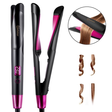 HATTEKER Professional 2-in-1 Curling & Straightening Iron - Hair straightener - curling iron - 11 Temperature Settings - Auto Shut-off - Black