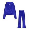 thumbnail image 4 of 2 Piece Sets for Women Elegant Solid Color Velvet Tops with Hood and Wide Leg Trousers Cozy Casual Satin Voile Jogger Ensemble, 4 of 5