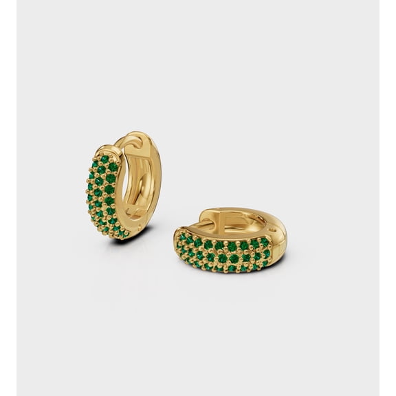 Simulated Emerald Hoop Earrings in 925 Sterling Silver with 18K Gold Vermeil, Green CZ, Dainty Bold Hoops for Women