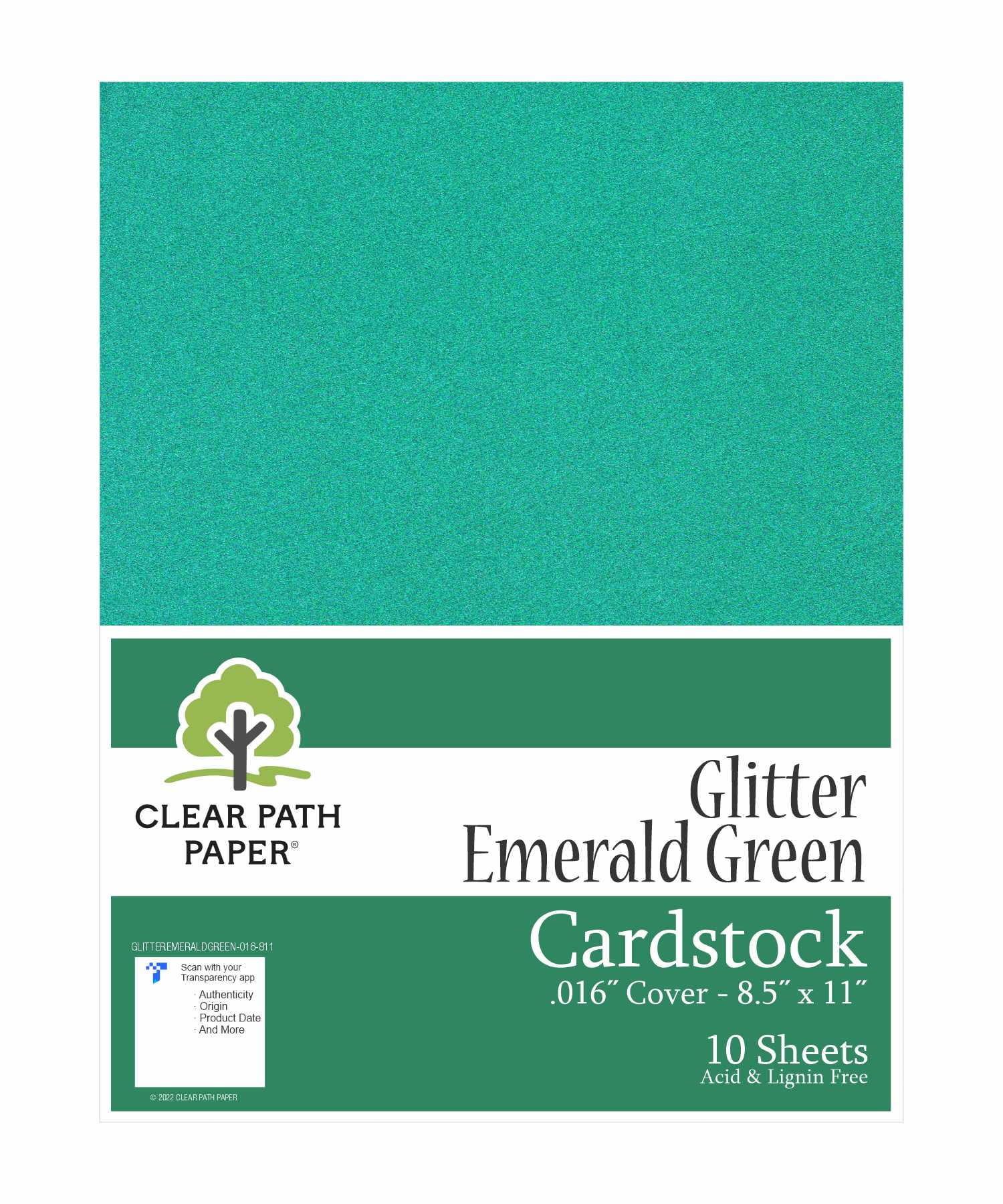 Glitter Emerald Green Cardstock 8.5 x 11 inch .016" Thick 10