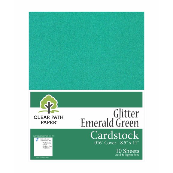 Glitter Emerald Green Cardstock - 8.5 x 11 inch - .016" Thick - 10 Sheets - Clear Path Paper