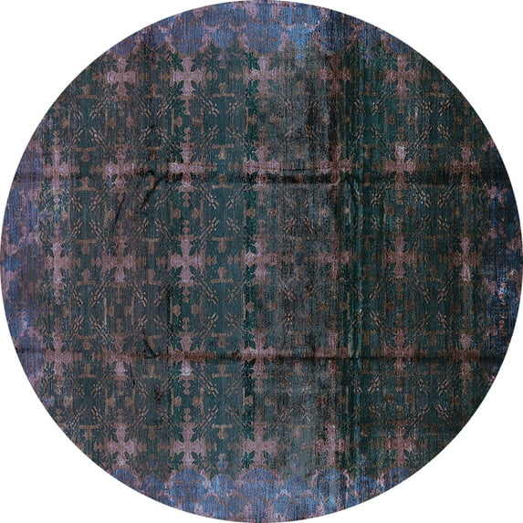 Ahgly Company Indoor Round Oriental Turquoise Blue Industrial Area Rugs, 6' Round