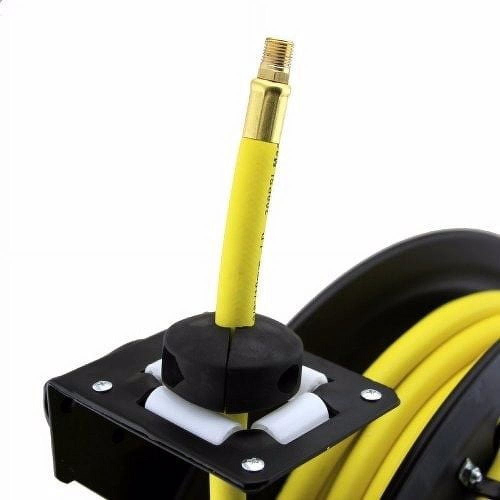 Stark USA 100' Auto Rewind Retractable Reel With 3/8" x 100' Rubber Air Hose With Brass Fittings, 300PSI Burst