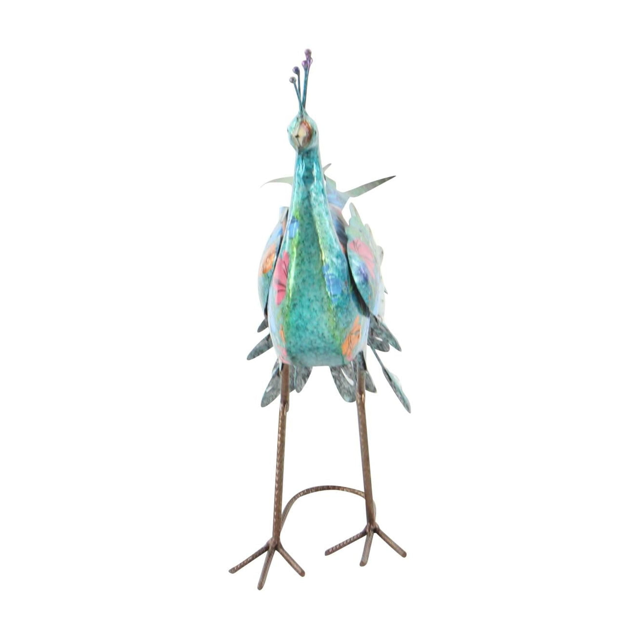 DecMode 20" Indoor Outdoor Peacock Garden Sculpture with Crystal Accents