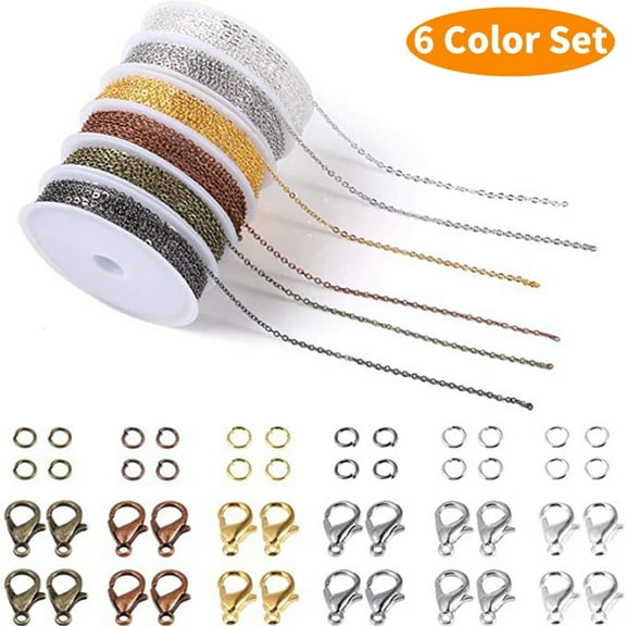 Chains for Jewelry Making, DIY Craft Kit with 6-Color Metal Link Rolls for Necklace, Earring, Bracelet Findings for Adult
