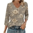 thumbnail image 2 of Ounisa T-Shirts à Manches 3/4 pour Femmes Col en V Manches Raglan Chandail Imprimé Décontracté Tendance Printemps Été Mode Hauts P-2TG, 2 of 6