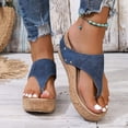 thumbnail image 2 of Womens Platform Flip Flops with Arch Support Comfy Footbed Wedge Sandals Boho Hollow out Nonslip Slip on Cork Wedges Heels Navy Size 8, 2 of 6
