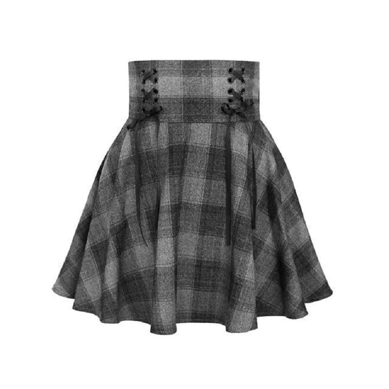 Chic Girls Sexy Mini Plaid Skirts for Women Grid Ball Gown Korean Style 2023 Autumn Lace Up Pleated Skirt Harajuku Fashion Walmart