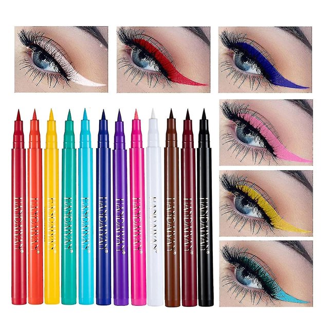 12 Uds. Delineador de ojos líquido colorido arcoíris mate Set 12 colores suave e hiperafilado pincel delineador de ojos Bdliv,11 Feliz Sencillez